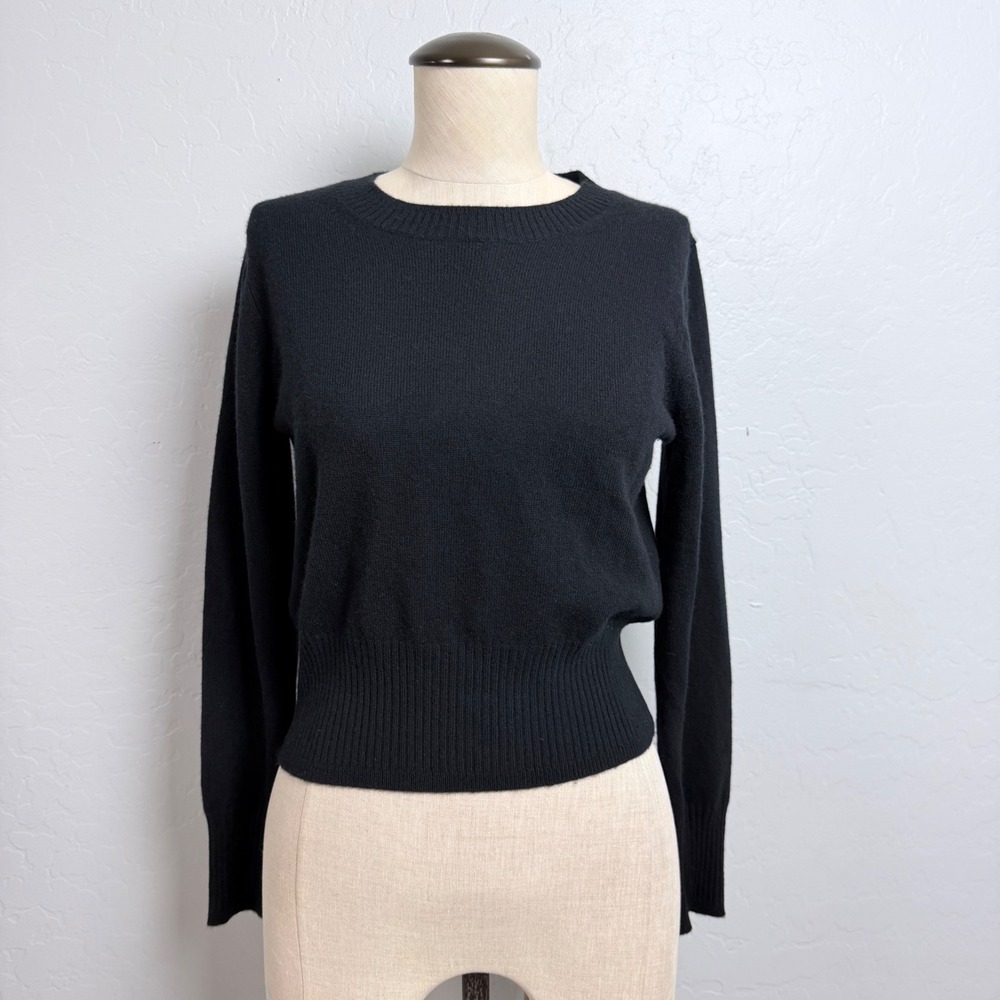 J.Crew Womens XS Black 100% Cashmere Crew Neck Ribbed Hem Long Sleeve Sweater